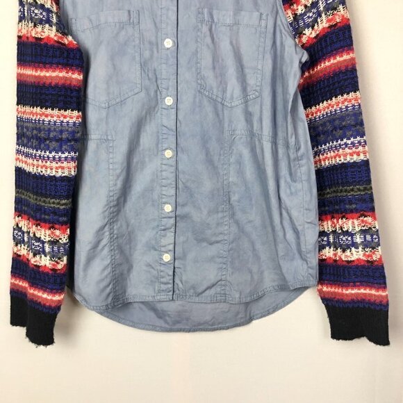Free People We the Free Chambray Fair Isle Sweater Sleeve Button Down M - Picture 5 of 8